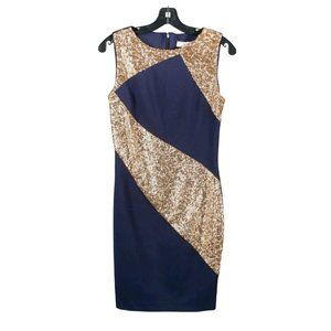 NWT ERIN Erin Fetherston Women's Navy Gold  Sequin Pencil Dress Size 4